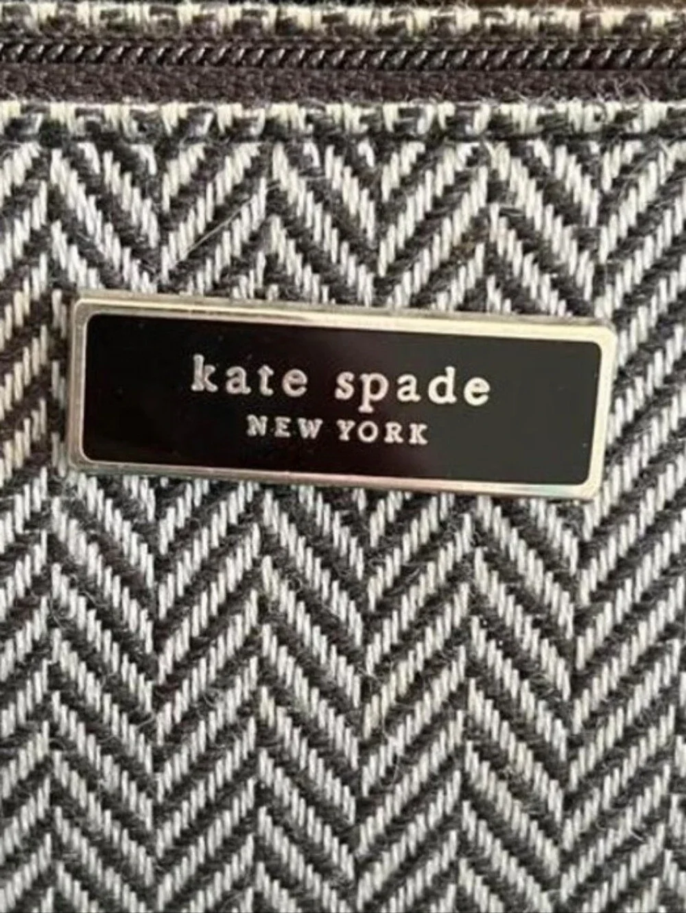 kate spade B&W Herringbone Shoulder Bag with Black Trim